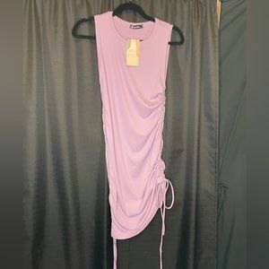 Ribbed, ruched midi dress.